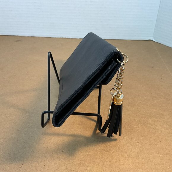 Black Faux Leather Clutch Wallet w/ Tassel Accent - Picture 4 of 7